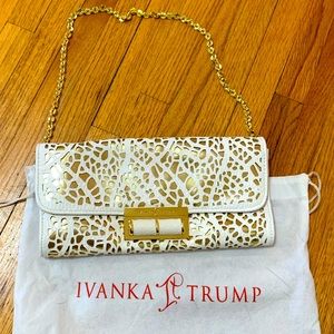 Ivanka Trump laser cut white gold shoulder bag